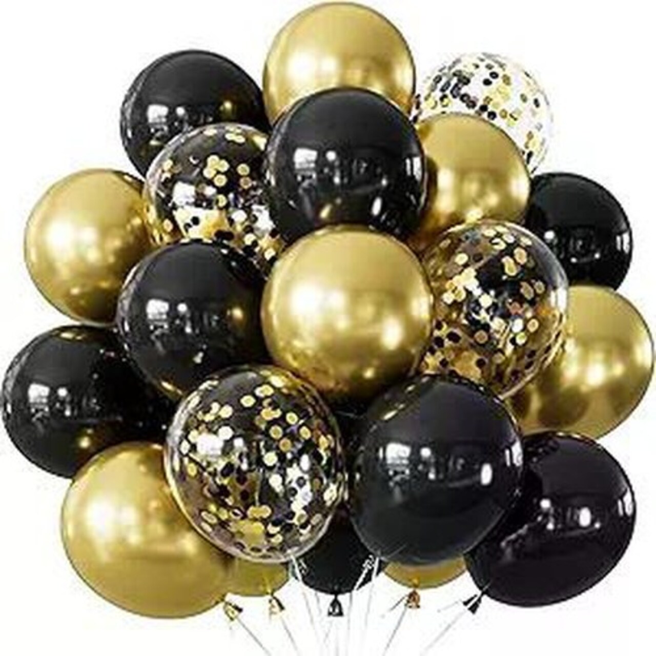 Edge Collections -12"-Festive Black and Gold Confetti Balloons-50 pcs